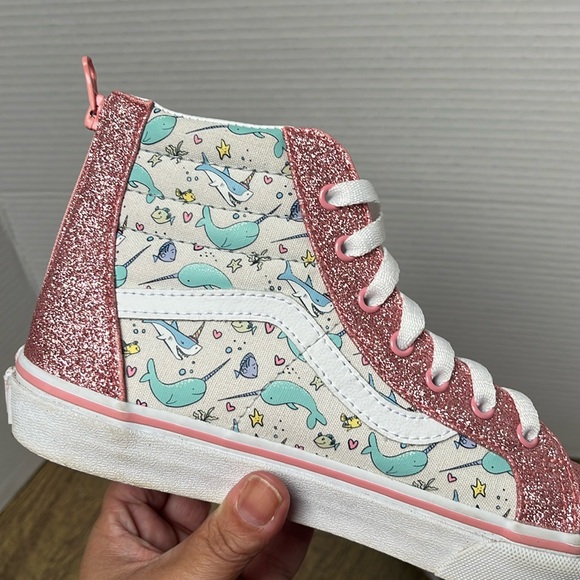 Vans Sk8-Hi Narwhal Shark Party Hi Tops Pink Glitter Sneakers Size 5.5 - Picture 12 of 16